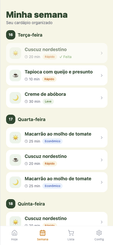 Aplicação de cardápio semanal e lista de compras automática